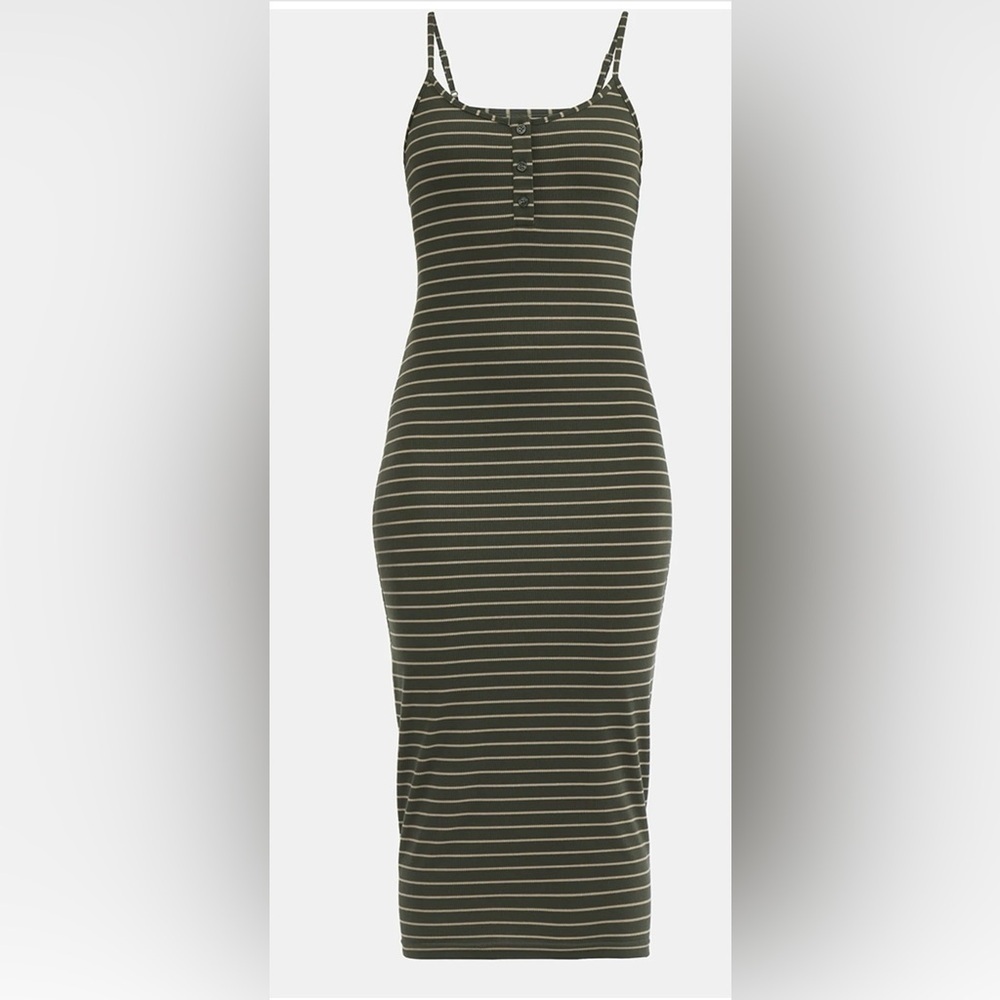 No Boundaries Forest Green and Beige Striped Tank